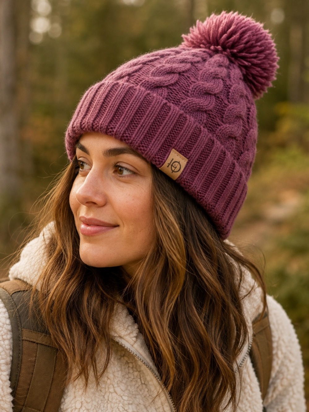Tentree Altin Merino Wool Cable Knit Pom Beanie Burgundy